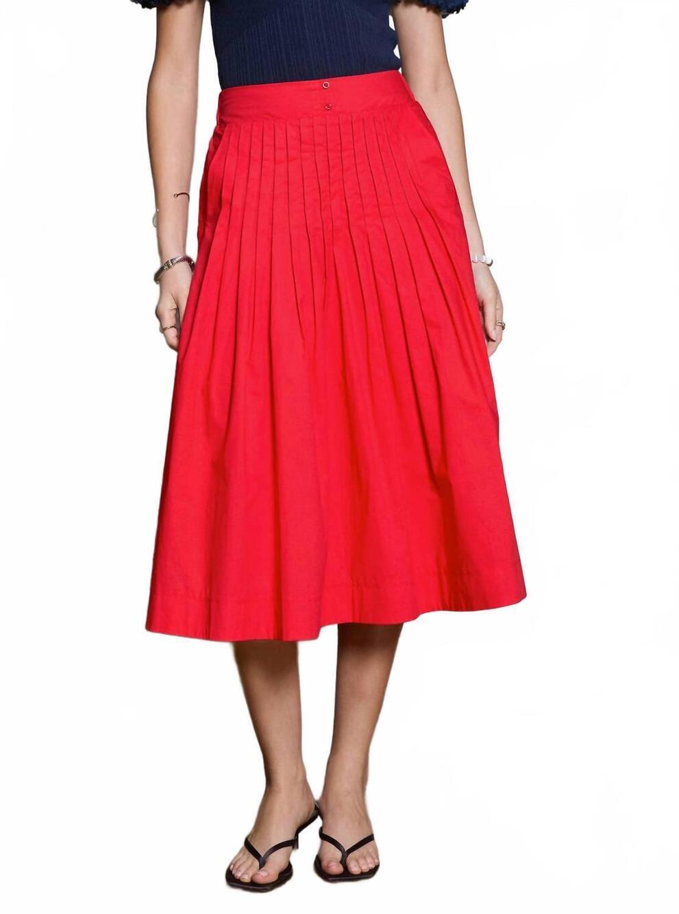 NEW CURRENT AIR pleated a-line midi skirt in red